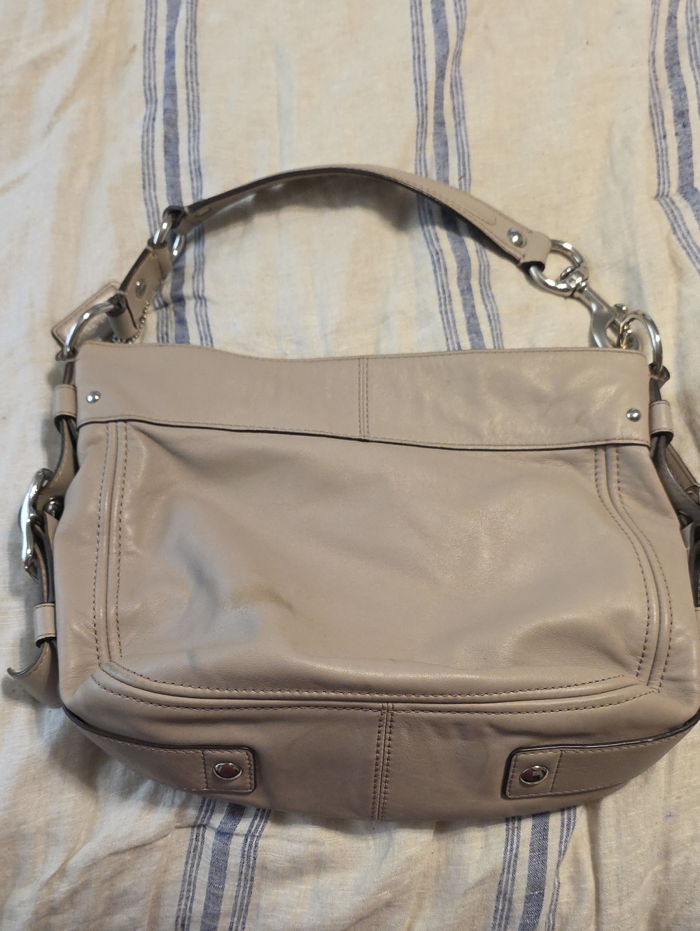 Coach Taupe Leather Shoulder Hobo with Silver Hardware